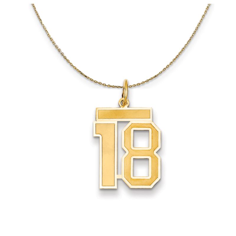 14k Yellow Gold, Jersey, Med Number 18 Necklace - 20 Inch